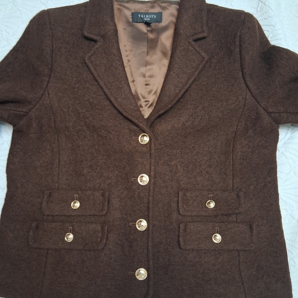 Talbots Dark Brown Women's Blazer with Gold Buttons Size 10p 40% Wool - Picture 13 of 17